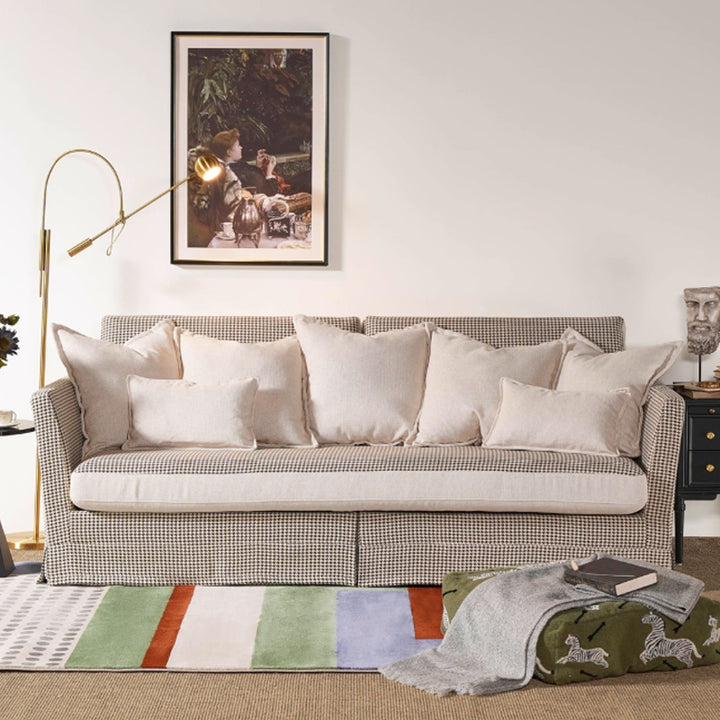Klassisches Hahnentrittmuster Birkenholz Sofa – Minimalistisches, dezentes, elegantes Sofa mit 3/4 Sitzplätzen für das Wohnzimmer 