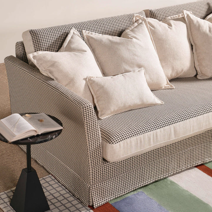 Klassisches Hahnentrittmuster Birkenholz Sofa – Minimalistisches, dezentes, elegantes Sofa mit 3/4 Sitzplätzen für das Wohnzimmer 