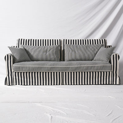 Sofá de madera de abedul con tapicería de poliéster de patrón a rayas audaces - Sofá de tacto suave vintage con 3/4 plazas para sala de estar 