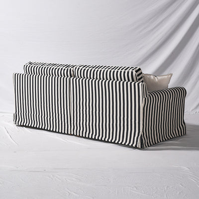 Sofá de madera de abedul con tapicería de poliéster de patrón a rayas audaces - Sofá de tacto suave vintage con 3/4 plazas para sala de estar 