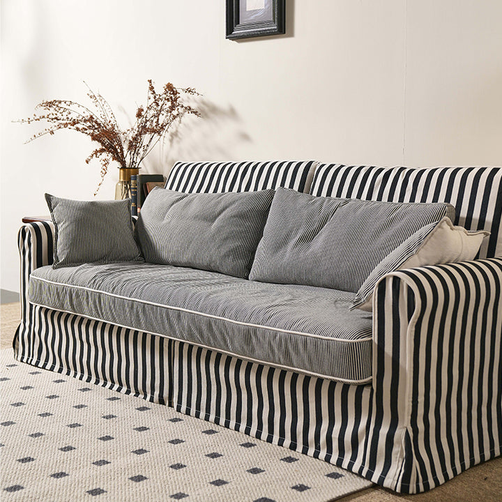 Sofa aus Birkenholz mit kühlem Streifenmuster aus Polyesterpolsterung - Vintage Soft-Touch-Sofa mit 3/4-Sitzer für das Wohnzimmer 