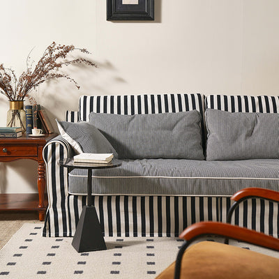 Sofá de madera de abedul con tapicería de poliéster de patrón a rayas audaces - Sofá de tacto suave vintage con 3/4 plazas para sala de estar 
