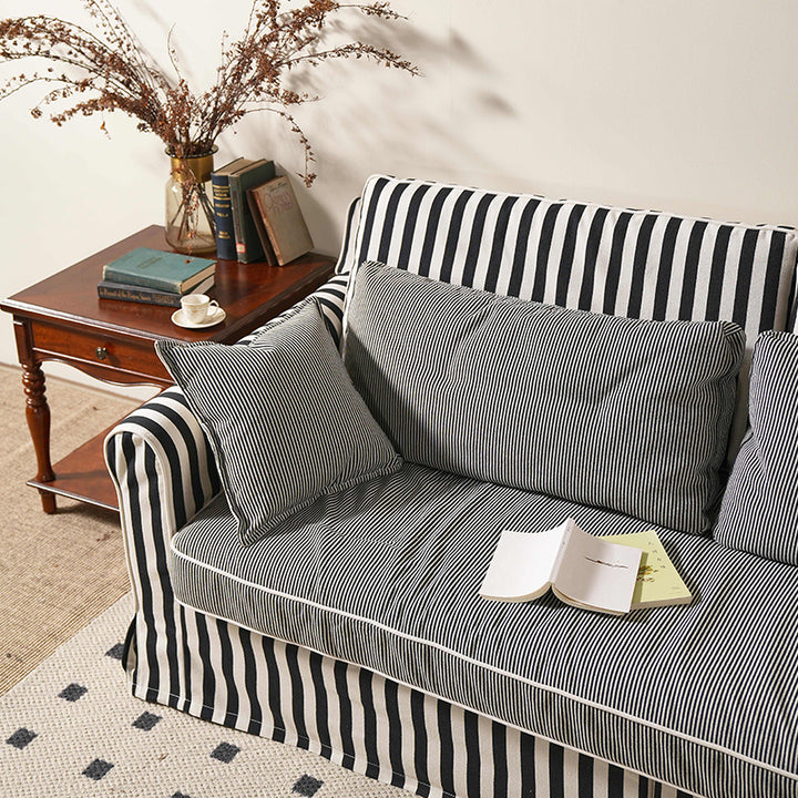 Sofa aus Birkenholz mit kühlem Streifenmuster aus Polyesterpolsterung - Vintage Soft-Touch-Sofa mit 3/4-Sitzer für das Wohnzimmer 