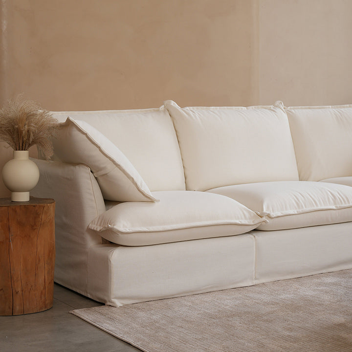 Sofa en bois de bouleau blanc perle – Banquette style coussin minimaliste avec 2/3 places pour salon 
