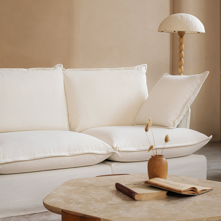 Sofa en bois de bouleau blanc perle – Banquette style coussin minimaliste avec 2/3 places pour salon 