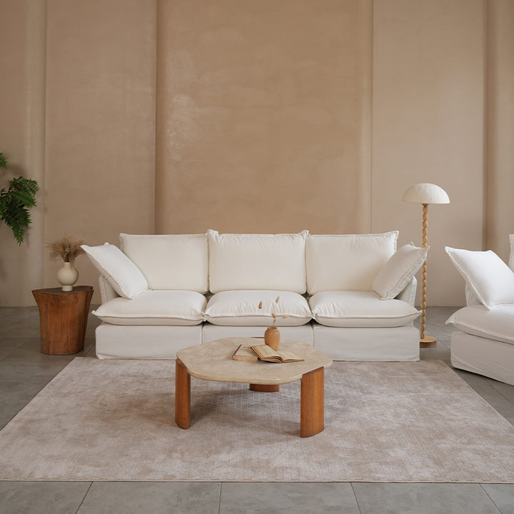 Sofa en bois de bouleau blanc perle – Banquette style coussin minimaliste avec 2/3 places pour salon 