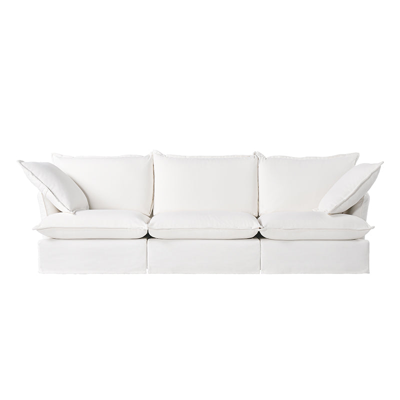 Sofa en bois de bouleau blanc perle – Banquette style coussin minimaliste avec 2/3 places pour salon 