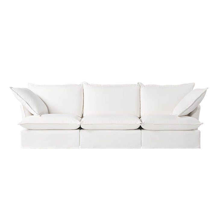 Sofa en bois de bouleau blanc perle – Banquette style coussin minimaliste avec 2/3 places pour salon 