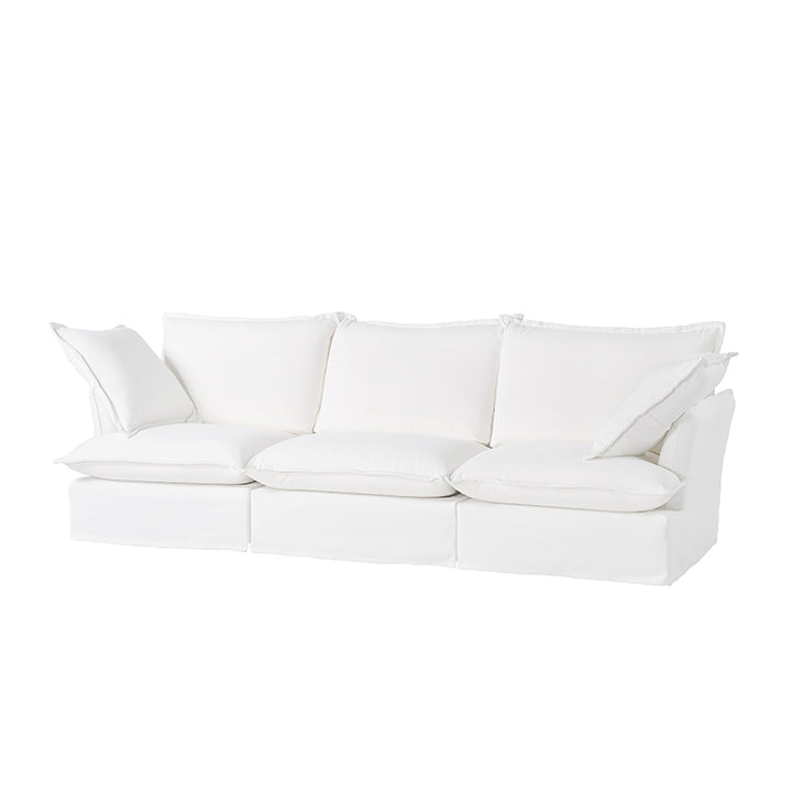 Sofa en bois de bouleau blanc perle – Banquette style coussin minimaliste avec 2/3 places pour salon 