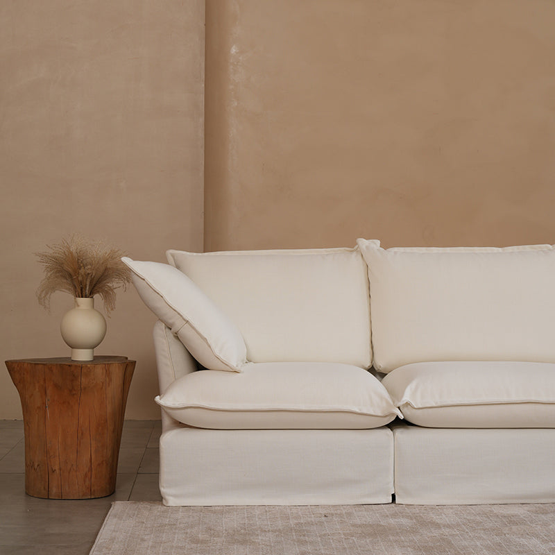 Sofa en bois de bouleau blanc perle – Banquette style coussin minimaliste avec 2/3 places pour salon 