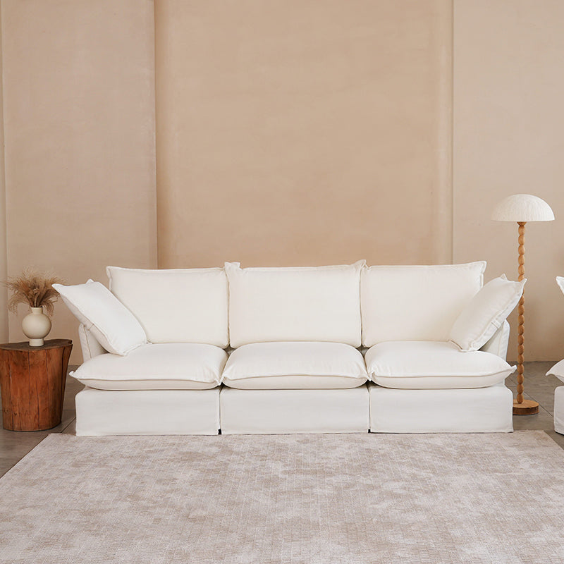 Sofa en bois de bouleau blanc perle – Banquette style coussin minimaliste avec 2/3 places pour salon 