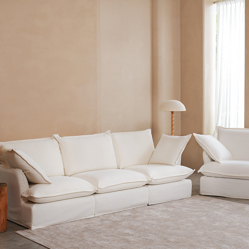 Sofa en bois de bouleau blanc perle – Banquette style coussin minimaliste avec 2/3 places pour salon 