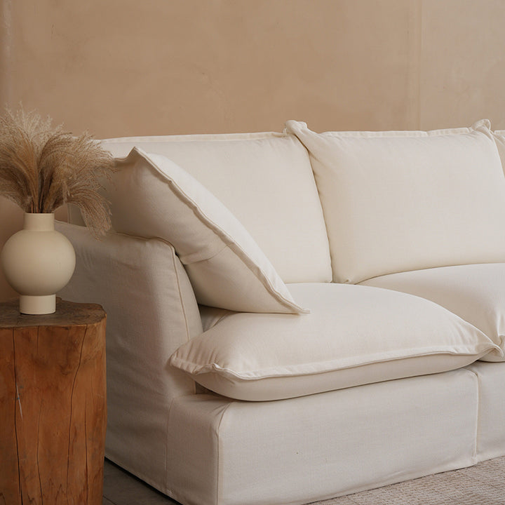 Sofa en bois de bouleau blanc perle – Banquette style coussin minimaliste avec 2/3 places pour salon 