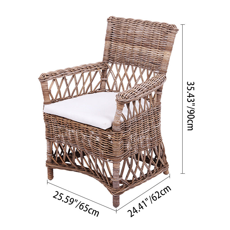 Chaise de salle à manger en rotin côtier - Dossier et accoudoirs de chaise en rotin indonésien tressé à la main pour jardin et terrasse extérieure 