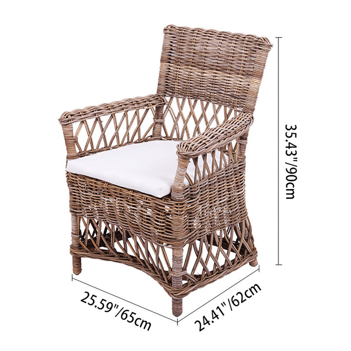 Chaise de salle à manger en rotin côtier - Dossier et accoudoirs de chaise en rotin indonésien tressé à la main pour jardin et terrasse extérieure 