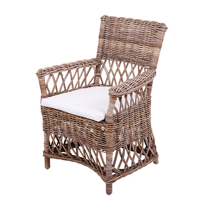 Chaise de salle à manger en rotin côtier - Dossier et accoudoirs de chaise en rotin indonésien tressé à la main pour jardin et terrasse extérieure 