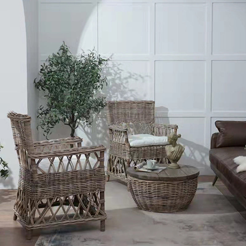 Chaise de salle à manger en rotin côtier - Dossier et accoudoirs de chaise en rotin indonésien tressé à la main pour jardin et terrasse extérieure 