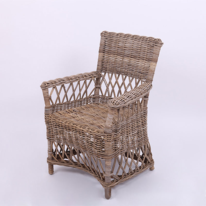 Chaise de salle à manger en rotin côtier - Dossier et accoudoirs de chaise en rotin indonésien tressé à la main pour jardin et terrasse extérieure 