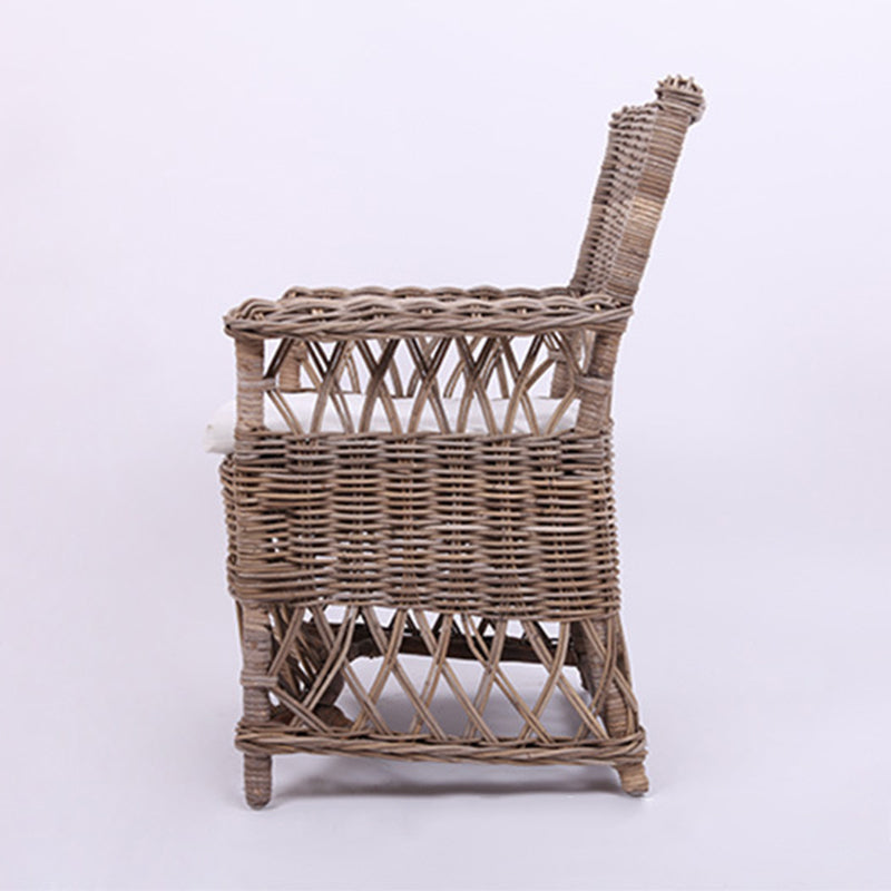 Chaise de salle à manger en rotin côtier - Dossier et accoudoirs de chaise en rotin indonésien tressé à la main pour jardin et terrasse extérieure 