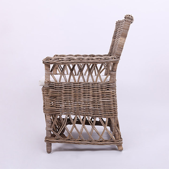 Chaise de salle à manger en rotin côtier - Dossier et accoudoirs de chaise en rotin indonésien tressé à la main pour jardin et terrasse extérieure 