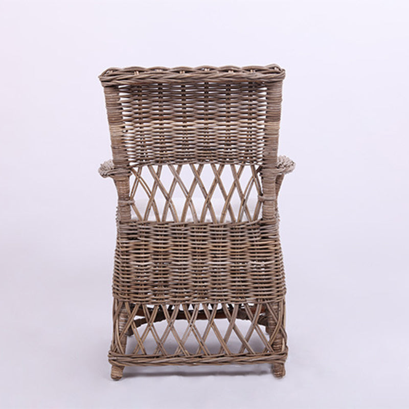 Chaise de salle à manger en rotin côtier - Dossier et accoudoirs de chaise en rotin indonésien tressé à la main pour jardin et terrasse extérieure 