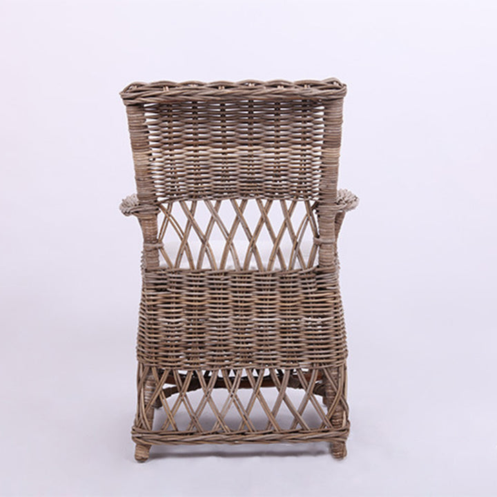 Chaise de salle à manger en rotin côtier - Dossier et accoudoirs de chaise en rotin indonésien tressé à la main pour jardin et terrasse extérieure 