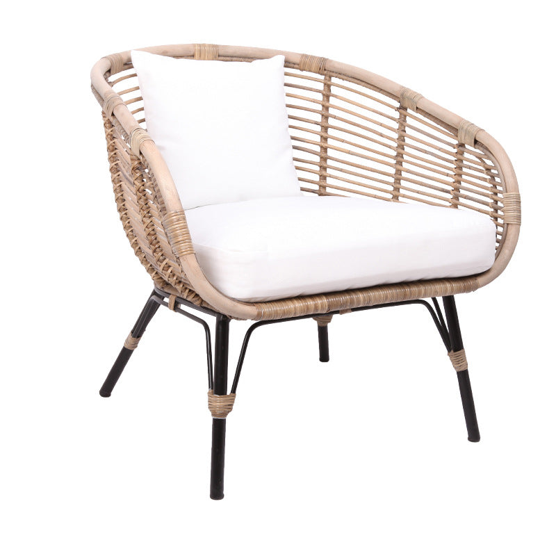 Moisture-Absorbing Boho Accent Chair - Sturdy Rattan &amp; Stable Iron Garden Chair For Garden &amp; Outdoor Patio