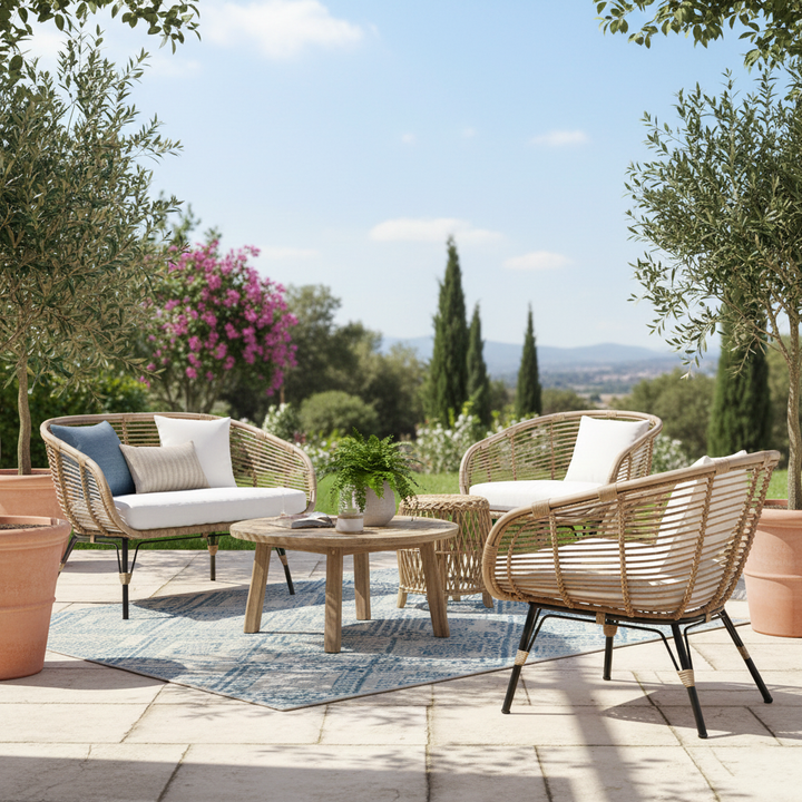 Chaise d’appoint bohème absorbant l’humidité - chaise de jardin robuste en rotin et fer stable pour jardin et patio extérieur 