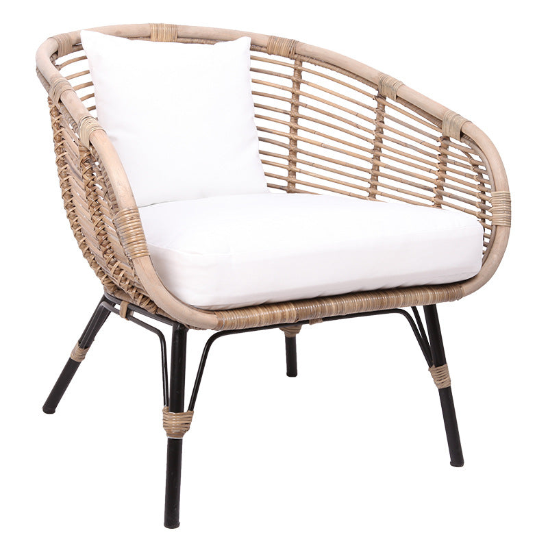 Moisture-Absorbing Boho Accent Chair - Sturdy Rattan &amp; Stable Iron Garden Chair For Garden &amp; Outdoor Patio