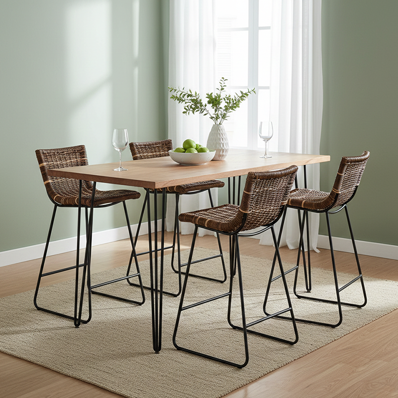 Bauernhaus Rattan Barhocker - Einfach zu manövrierender Rattan-Kühlsitz Bar Esszimmerhocker für Esszimmer &amp; Küche 