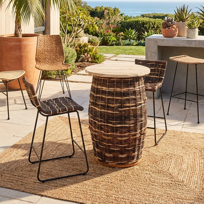 Bauernhaus Rattan Barhocker - Einfach zu manövrierender Rattan-Kühlsitz Bar Esszimmerhocker für Esszimmer &amp; Küche 
