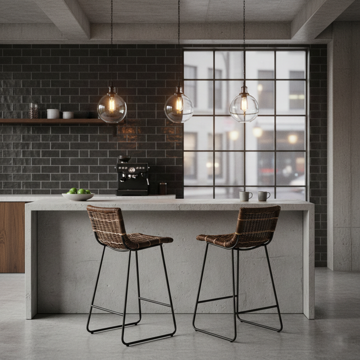 Bauernhaus Rattan Barhocker - Einfach zu manövrierender Rattan-Kühlsitz Bar Esszimmerhocker für Esszimmer & Küche 