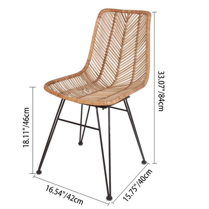 Coastal Rattan Dining Chair - Hand-Woven Feather-Leaf Texture &amp; Iron Frame Chair For Dining Room &amp; Kitchen