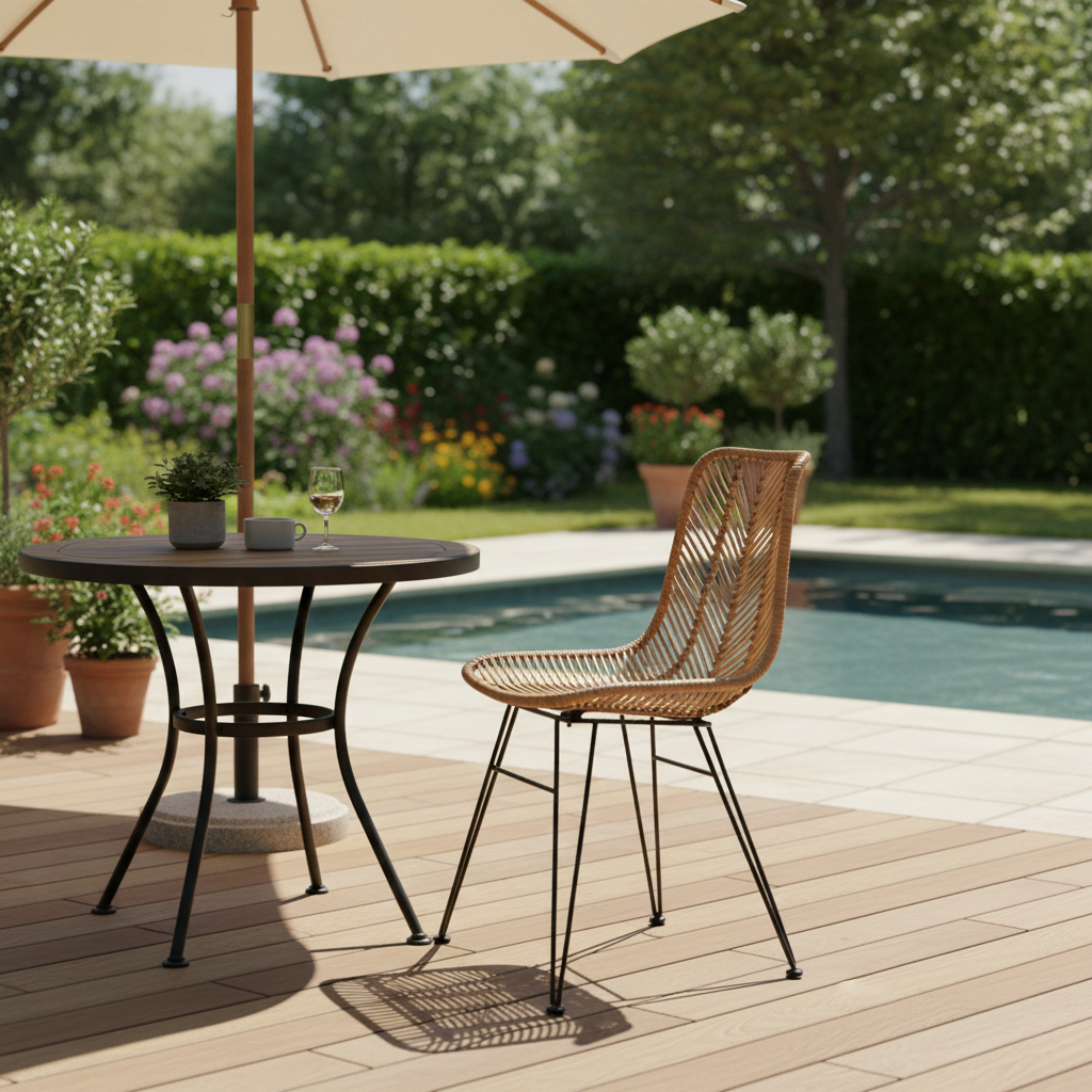 Coastal Rattan Dining Chair - Hand-Woven Feather-Leaf Texture &amp; Iron Frame Chair For Dining Room &amp; Kitchen