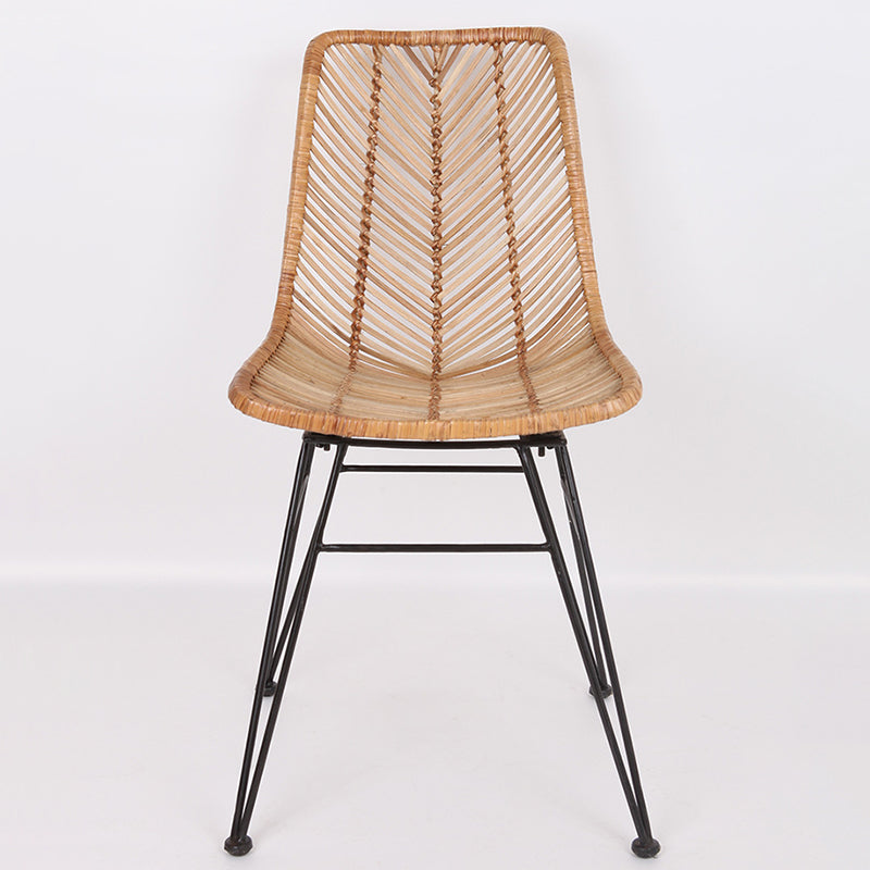 Coastal Rattan Dining Chair - Hand-Woven Feather-Leaf Texture &amp; Iron Frame Chair For Dining Room &amp; Kitchen