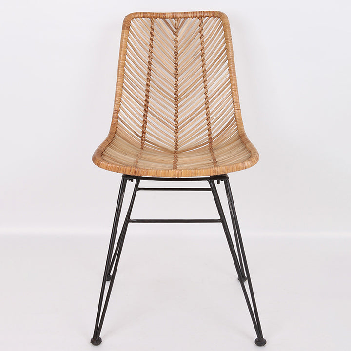 Coastal Rattan Dining Chair - Hand-Woven Feather-Leaf Texture &amp; Iron Frame Chair For Dining Room &amp; Kitchen