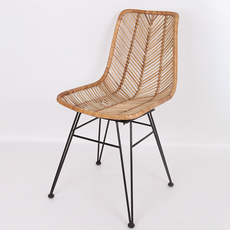 Coastal Rattan Dining Chair - Hand-Woven Feather-Leaf Texture &amp; Iron Frame Chair For Dining Room &amp; Kitchen