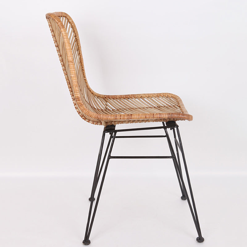 Coastal Rattan Dining Chair - Hand-Woven Feather-Leaf Texture &amp; Iron Frame Chair For Dining Room &amp; Kitchen
