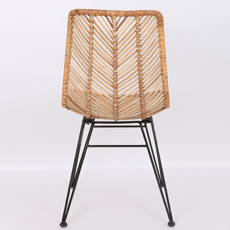 Coastal Rattan Dining Chair - Hand-Woven Feather-Leaf Texture &amp; Iron Frame Chair For Dining Room &amp; Kitchen