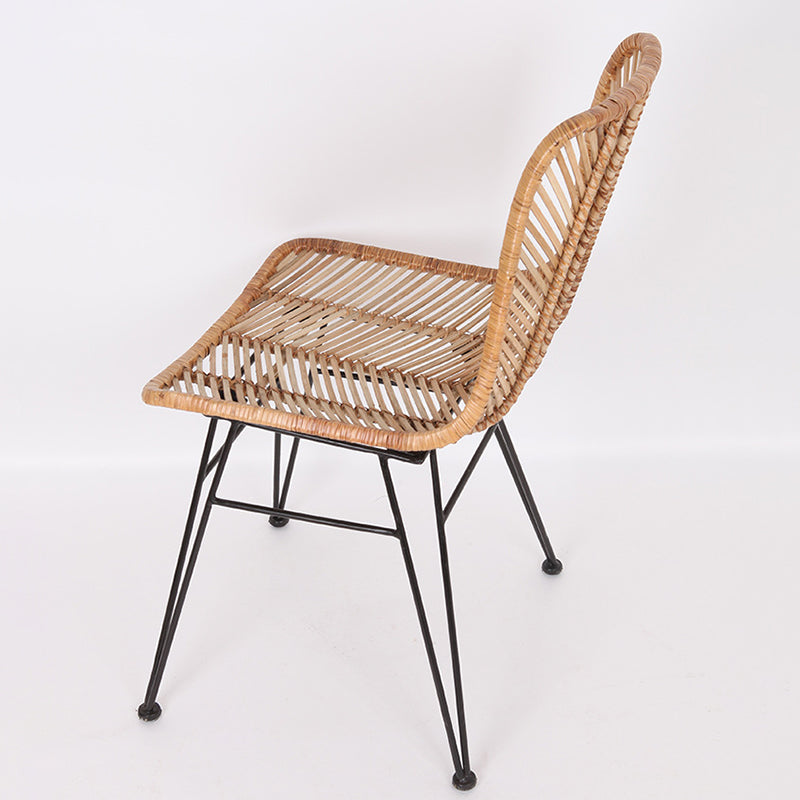 Coastal Rattan Dining Chair - Hand-Woven Feather-Leaf Texture &amp; Iron Frame Chair For Dining Room &amp; Kitchen