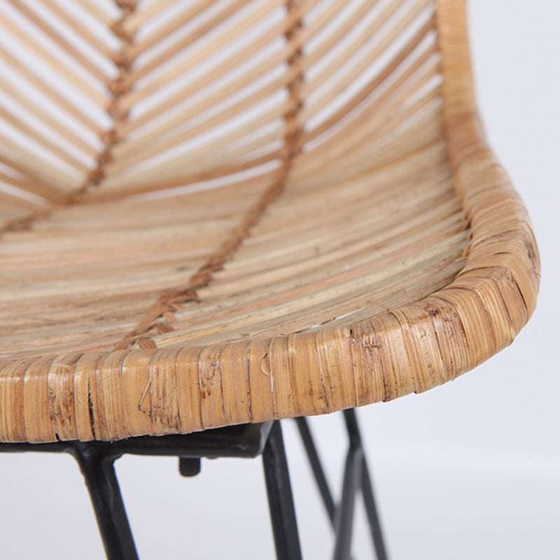 Coastal Rattan Dining Chair - Hand-Woven Feather-Leaf Texture &amp; Iron Frame Chair For Dining Room &amp; Kitchen