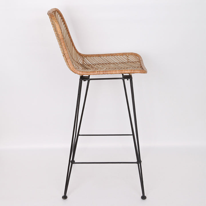 Tabouret de bar en rotin tressé de style bohème - support stable, dossier à texture aérée, tabouret pour salle à manger et cuisine 