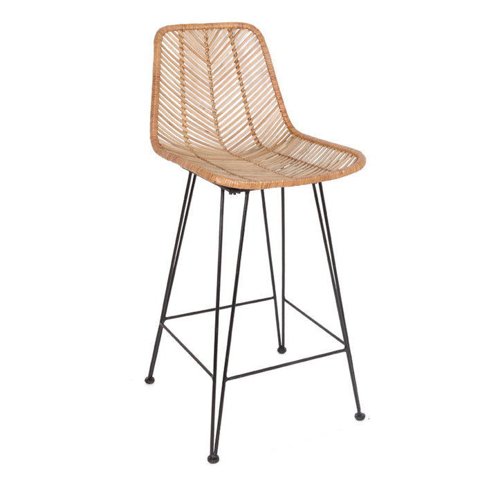 Tabouret de bar en rotin tressé de style bohème - support stable, dossier à texture aérée, tabouret pour salle à manger et cuisine 