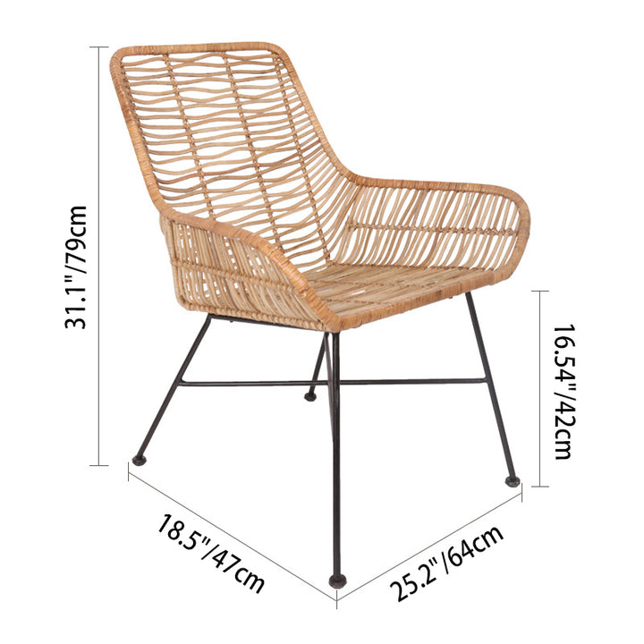 Ergonomic Natural Rattan Armchair - Rust-Proof Iron Frame Cool Seating Chair For Living Room