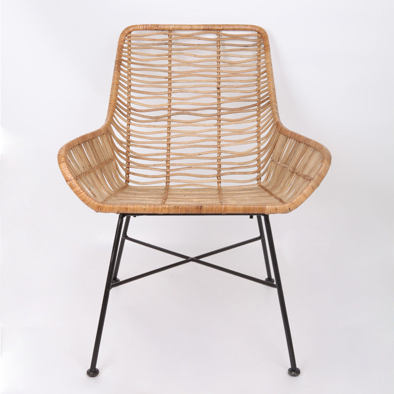 Ergonomic Natural Rattan Armchair - Rust-Proof Iron Frame Cool Seating Chair For Living Room
