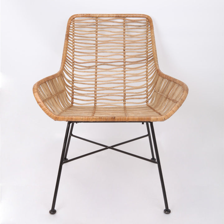 Ergonomic Natural Rattan Armchair - Rust-Proof Iron Frame Cool Seating Chair For Living Room