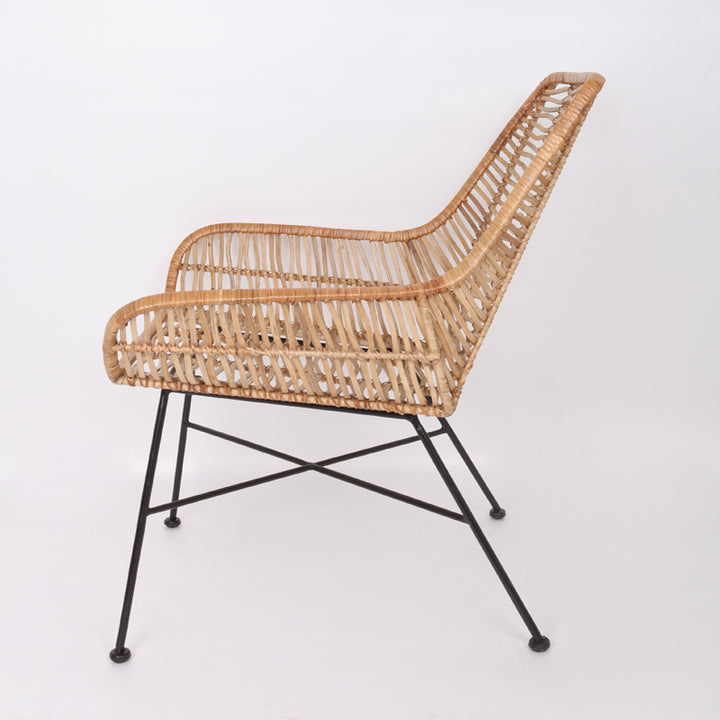 Ergonomic Natural Rattan Armchair - Rust-Proof Iron Frame Cool Seating Chair For Living Room
