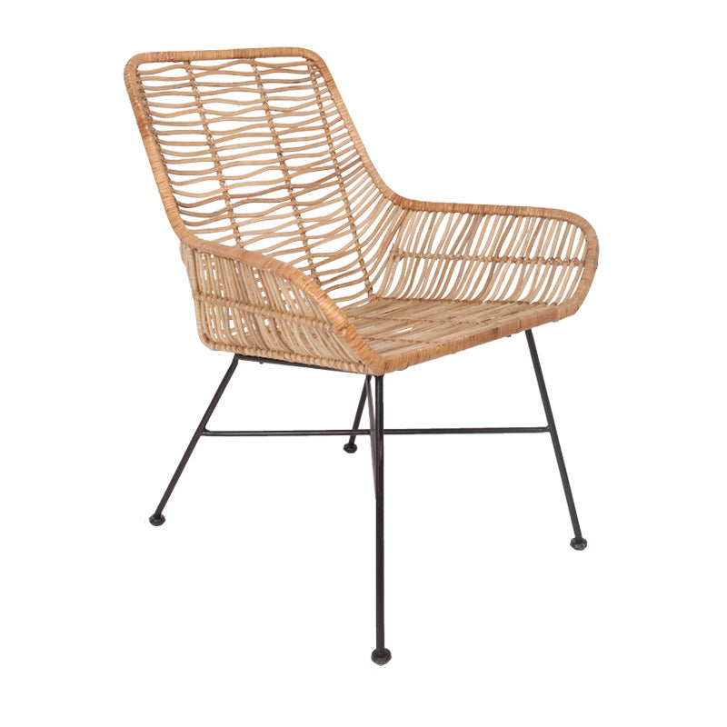 Ergonomic Natural Rattan Armchair - Rust-Proof Iron Frame Cool Seating Chair For Living Room