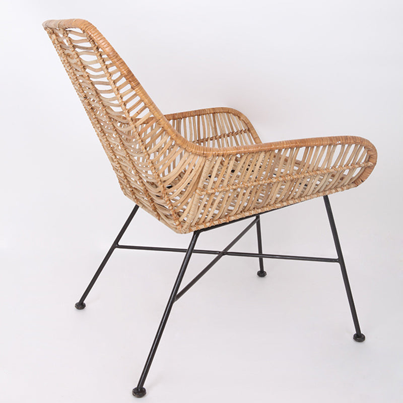 Ergonomic Natural Rattan Armchair - Rust-Proof Iron Frame Cool Seating Chair For Living Room
