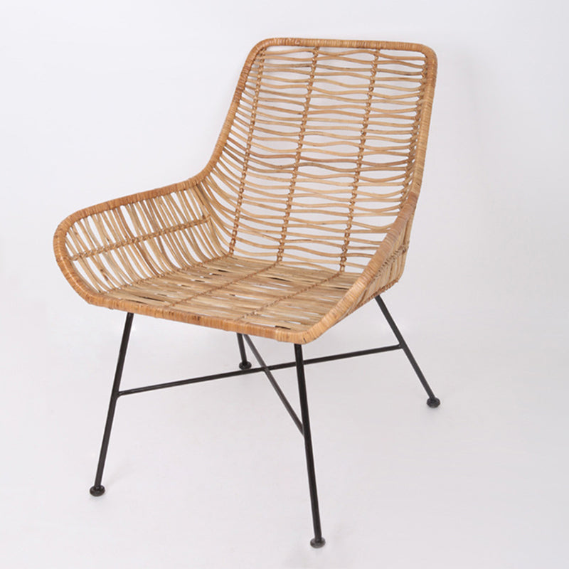 Ergonomic Natural Rattan Armchair - Rust-Proof Iron Frame Cool Seating Chair For Living Room